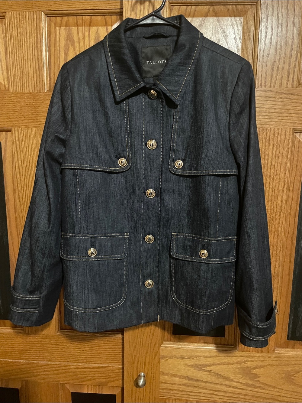 Talbots Refined Short Indigo Denim Button-Front Jacket/Trench